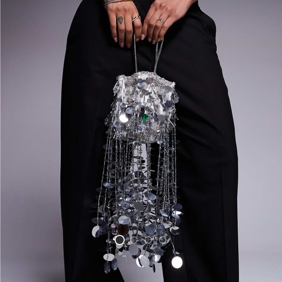 ASOS Handbags - ASOS Tassel Sequin Bucket Grab Bag - Silver
